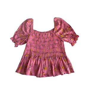 Scoop Peplum Multi Pink Color Cropped Smocked Blouse‎ Size Small